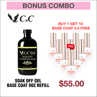 (Bonus Combo) CnC Soak Off Gel Base Coat 8oz Refill - Buy 1 Get 10 Cre8tion Base Coat 0.5oz Free