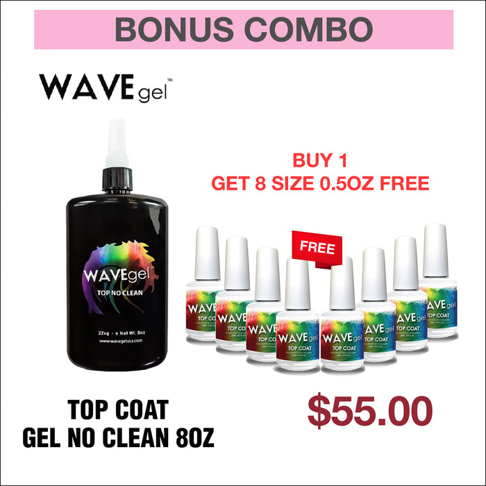 Bonus Combo - WaveGel Top Coat Gel No Clean 8oz - Buy 1 Get 8 Size 0.5oz Free