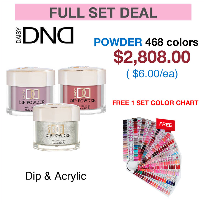 DND Matching Dip Powder 2oz - Juego completo de 380 colores con 1 tabla de colores