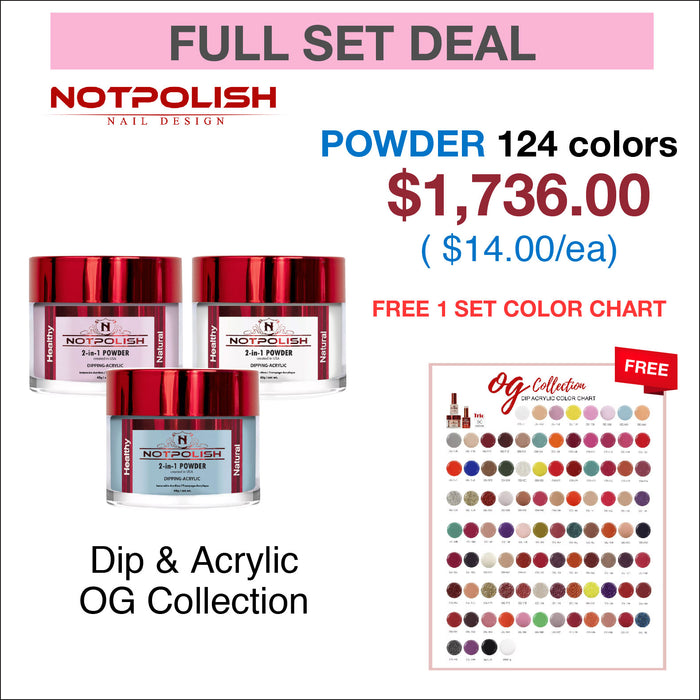 NotPolish Matching Powder 2oz - Colección OG - Juego completo de 124 colores con 1 juego de carta de colores
