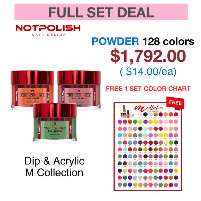 NotPolish Matching Powder 2oz - Colección M - Juego completo de 128 colores con 1 tabla de colores