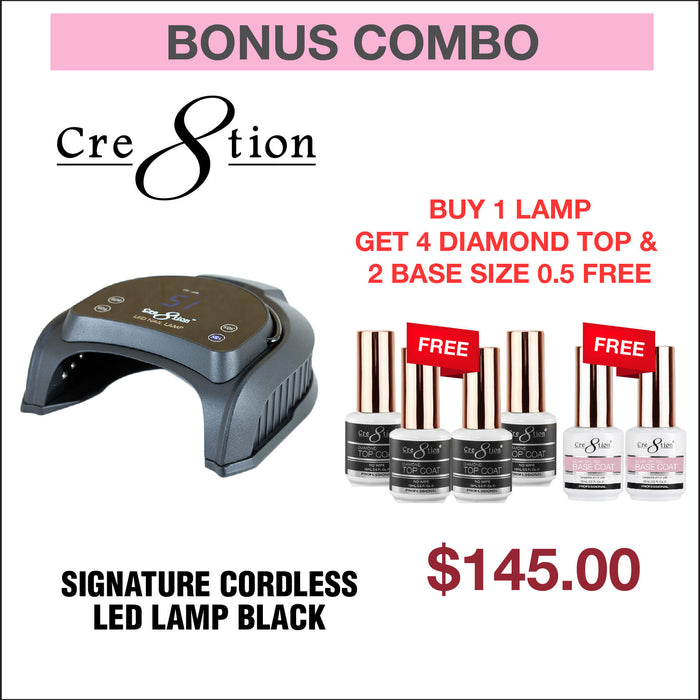 Combo adicional: lámpara LED Cre8tion Signature negra con 4 tapas de diamante y 2 capas de base de 0,5 oz