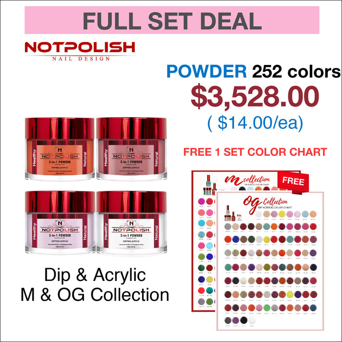 NotPolish Matching Powder 2oz - Colección M &amp; OG - Juego completo de 252 colores con 1 tabla de colores