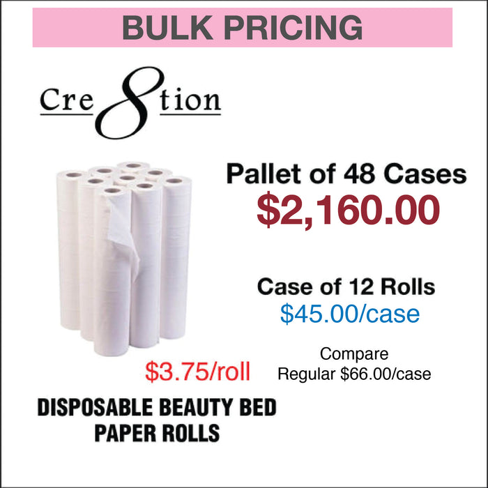 Rollos de papel desechables para cama de belleza Cre8tion - Paleta de 48, caja de 6 rollos