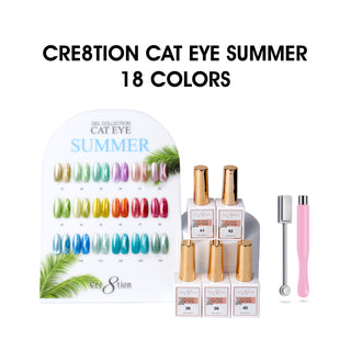 Cre8tion Cat Eye Gel 0.5oz - Summer Collection - 18 colors (#37-48 & #139-144) w/ 1 Round Shape Magnet, 1 Magnet Duo & 1 Color Chart