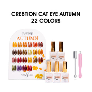 Cre8tion Cat Eye Gel 0.5oz - Autumn Collection - 22 colors  w/ 1 Round Shape Magnet, 1 Magnet Duo & 1 Color Chart