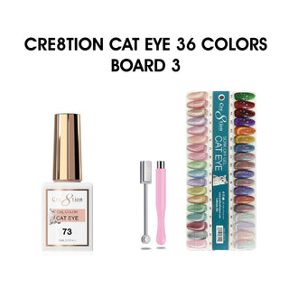 Cre8tion Cat Eye Gel 0.5oz - 36 Colors Board 3 (#73 - #108) w/  1 Round Shape Magnet, 1 Magnet Duo & 1 Color Chart