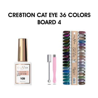 Cre8tion Cat Eye Gel 0.5oz - 36 Colors Board 4 (#109 - #126) Mystical Collection (#127-#138) & Saphire Cat Eye (#139-#144) w/ 1 Round Shape Magnet, 1 Magnet Duo & 1 Color Chart