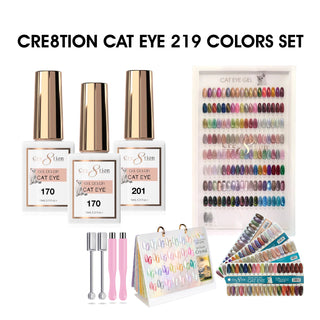 Cre8tion Cat Eye Gel 0.5oz - Full Set 219 Colors W/ 2 Round Magnet, 2 Magnet Duo, 1 Color Chart, 1 Calendar Display & 1 Color Book