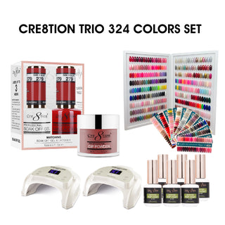 Cre8tion Trio Matching color - Full set 324 colors w/ 1 set Tip Color Chart, 1 Color Book, 2 Cre8tion Signature White LED Lamps & 6 Top Diamond 0.5oz