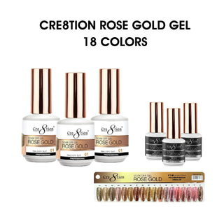 Cre8tion Rose Gold Gel 0.5oz - Full Set 18 colors w/ 3 Top Diamond 0.5oz & 1 Color Chart