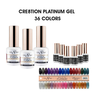 Cre8tion Platinum Gel 0.5oz - Full Set 36 colors w/ 6 Top Diamond 0.5oz & 1 Color Chart