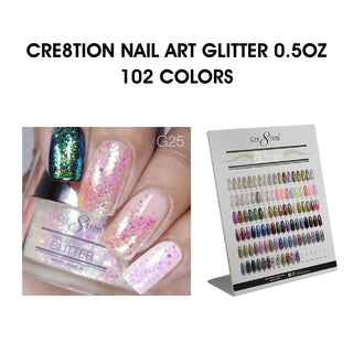 Cre8tion Nail Art Glitter - Full Set 102 Colors w/ 1 Set Display Foam