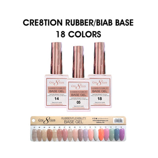 Cre8tion Rubber/Biab Base Gel 0.5oz - Full Set 18 Colors w/ 1 Color Chart