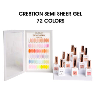 Cre8tion Hema Free Semi-Sheer Collection 0.5oz - Full Set 72 Colors w/ 1 Color Book & 1 Counter Color Chart