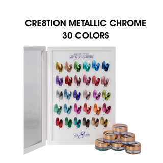 Cre8tion Nail Art Metallic Chrome 1g - Full Set 30 Colors w/ 1 Acrylic Booklet — Cre8tion Acrylic | C8 Nail Supply