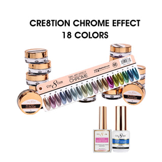 Cre8tion Chrome Nail Art Effect 1g - Full set 18 Colors (#37 - #54) w/ 1 Chrome Base & 1 Chrome Top 0.5oz