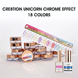 Cre8tion Unicorn Nail Art Effect 1g - Full set 18 colors w/ 1 Chrome Base & 1 Chrome Top 0.5oz