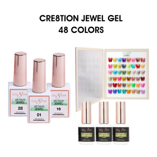 Cre8tion Jewel Collection Gel 0.5oz - Full Set 48 colors w/ 3 Top Diamond 0.5oz & 1 Color Book