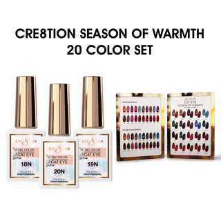 Cre8tion Cat Eye Season of Warmth Collection - Full Set 20 Colors w/ 1 Color Book