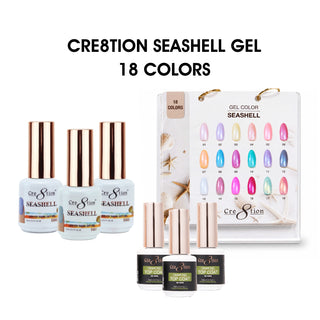 Cre8tion SeaShell Gel 0.5oz - Full Set 18 colors w/ 3 Top Diamond 0.5oz & 1 Calendar Display