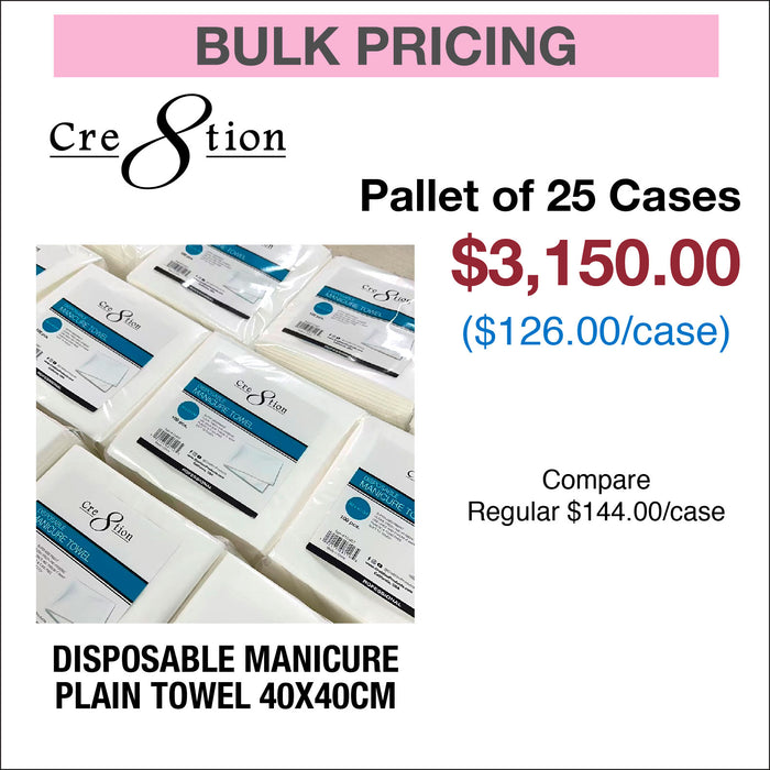 Cre8tion Disposable Manicure Plain Towel 40x40cm - Pallet of 25 Cases