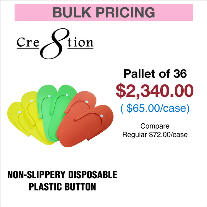 Cre8tion Non-Slippery Disposable Plastic Button - Pedicure Slippers 360 pairs/case - Pallet of 36 Cases