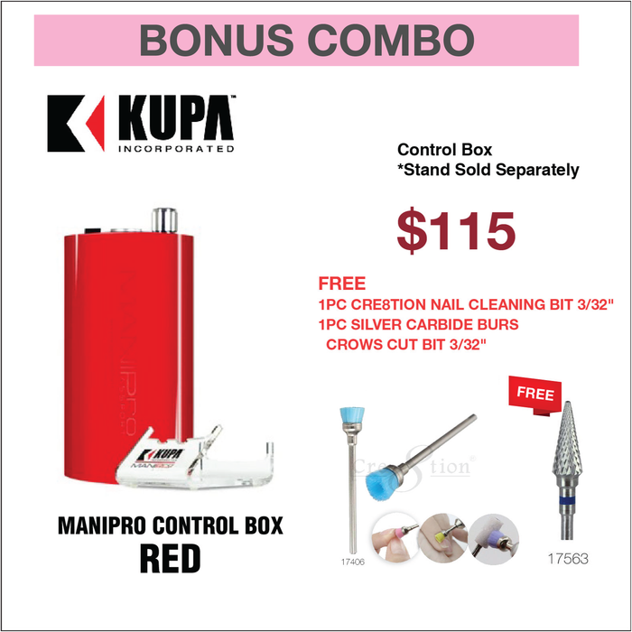ManiPro Passport Control Box Only  - Free 1pc Cre8tion Nail Cleaning Bit 3/32"” #17406 & 1pc Silver Carbide Burs - Crows Cut Bit 3/32" #17563