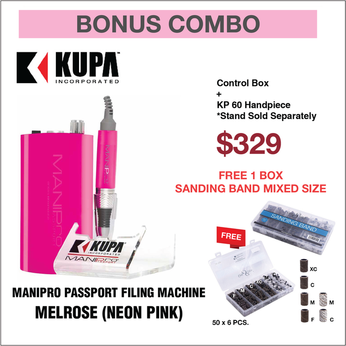 Pasaporte ManiPro con KP-60 de color a juego incluido - Colección So Cal - Melrose (rosa neón) - 300 bandas de lijado gratis #17644