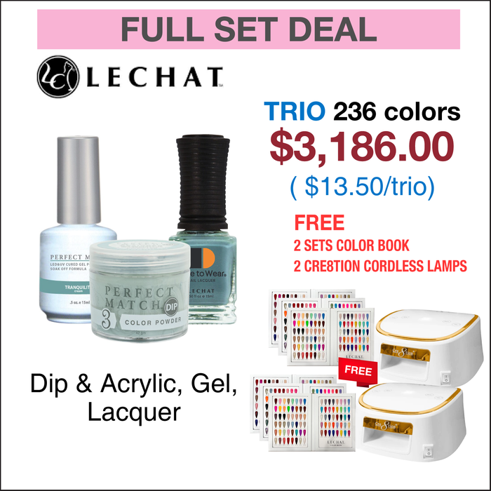 Lechat Perfect Match Trio Matching color - Full set 236 colors w/ 2 sets Color Chart & 2 Cre8tion White with Gold Rim Lamps