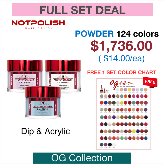 NotPolish Matching Powder 2oz - Colección OG - Juego completo de 124 colores con 1 juego de carta de colores