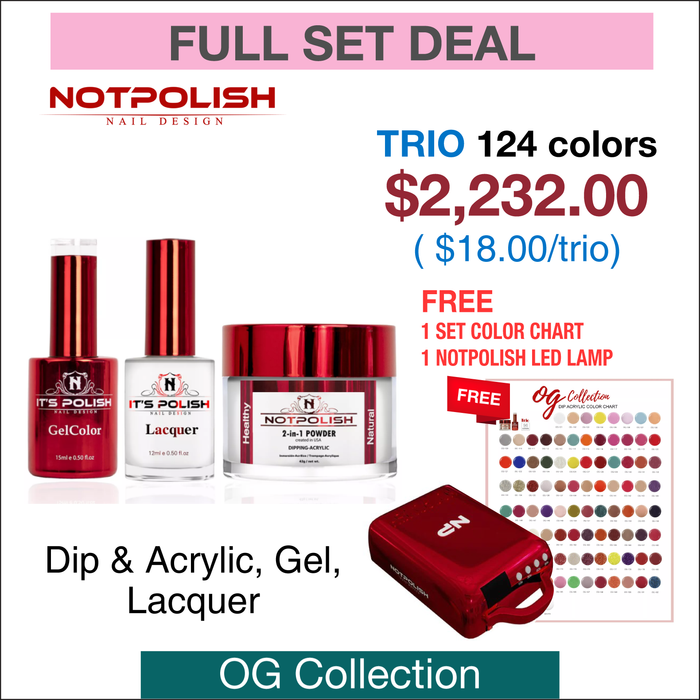 NotPolish Matching Trio - OG Collection - Full set 124 colors w/ 1 set Color Chart & 1 NotPolish Led Lamp