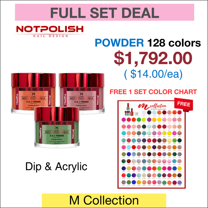 NotPolish Matching Powder 2oz - M Collection - Full set 128 colors w/ 1 set Color Chart