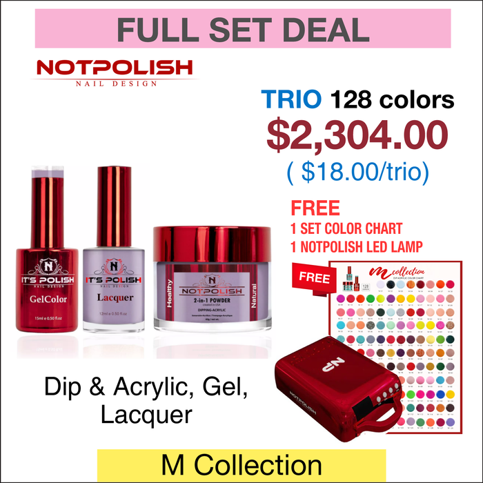 NotPolish Matching Trio - Colección M - Juego completo de 128 colores con 1 juego de carta de colores y 1 lámpara LED NotPolish