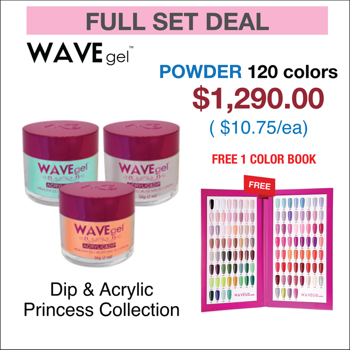 Wavegel Matching Powder 2oz - Princess Collection - Full set 120 Colors w/ 1 set Color Book