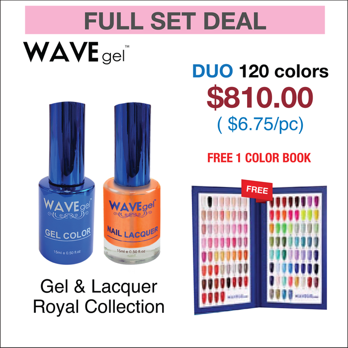 Wavegel Duo Matching Color - Colección Royal - Juego completo de 120 colores con 1 juego Royal Color Book y 1 capa superior de diamante de 0,5 oz