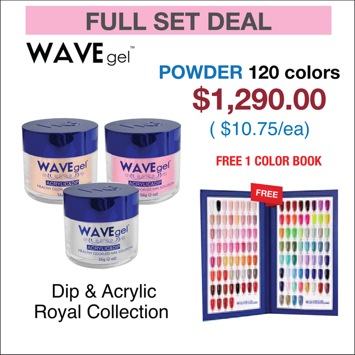 Wavegel Matching Powder 2oz - Royal I Collection - Full set 120 Colors ( #01 - #120) w/ 1 set Color Book