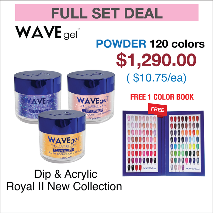 Wavegel Matching Powder 2oz - Royal II New Collection - Full set 120 New Colors (#121- #240) w/ 1 set Color Book
