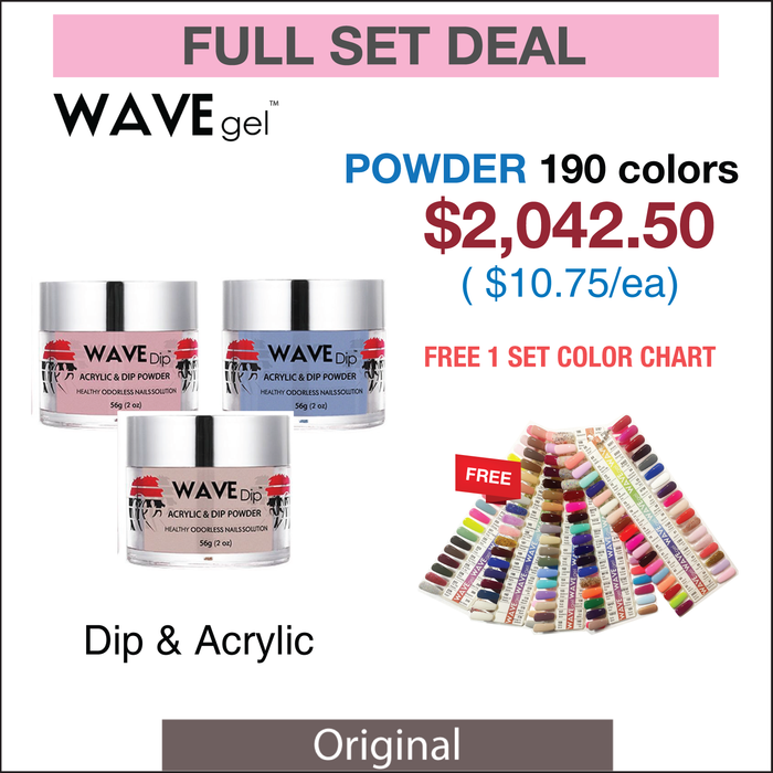 Wavegel Matching Powder 2oz - Juego completo de 179 colores (W050 - W228) con 1 juego de tabla de colores