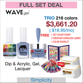 Wavegel Simplicity Trio Matching Color - Full set 216 Colors w/ 1 set Color Chart, 1 Color Book & 2 Cre8tion White with Gold Rim Lamps