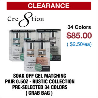 Cre8tion Soak Off Gel Matching Pair 0.5oz - Rustic Collection  - Pre-selected 34 colors (Grab Bag)