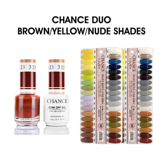 Chance Matching Color Gel & Nail Lacquer 0.5oz - 36 Colors #289 - #324 - Brown/Yellow/Nude Shades Collection w/ 2 set Color Chart