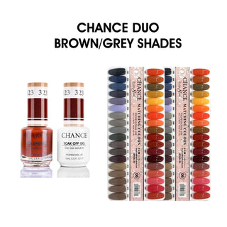 Chance Matching Color Gel & Nail Lacquer 0.5oz - 36 Colors #181 - #216 - Brown/Grey Shades Collection w/ 2 set Color Chart