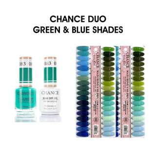 Chance Matching Color Gel & Nail Lacquer 0.5oz - 36 Colors #073 - #108 - Green & Blue Shades Collection w/ 2 set Color Chart
