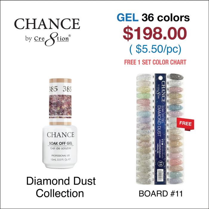 Chance Soak Off Gel 0.5oz - Diamond Dust Collection - Juego completo 36 nuevos colores #361 - #396