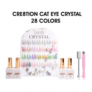 Cre8tion Cat Eye Gel 0.5oz - Crystal Collection - 28 colors  w/ 1 Round Shape Magnet, 1 Magnet Duo & 1 Color Chart