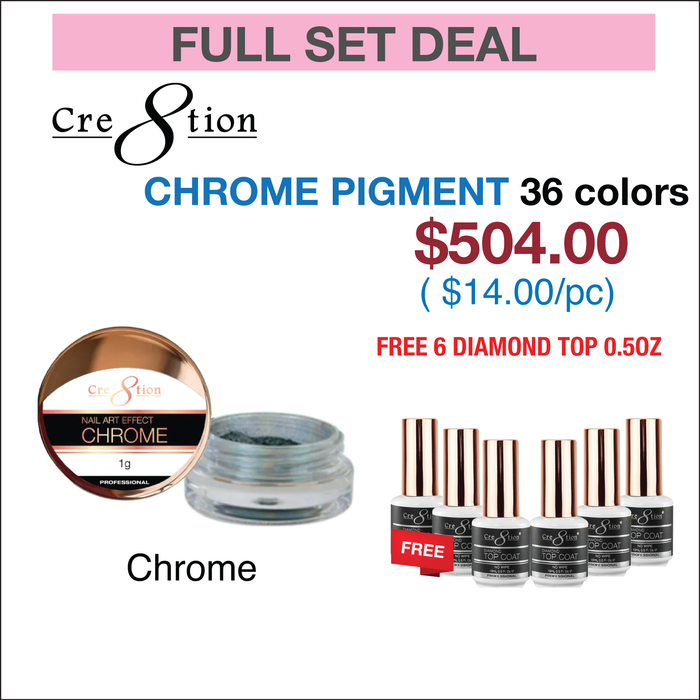Cre8tion Chrome Nail Art Effect 1g - Full set 36 colors w/ 6 Top Diamond 0.5oz