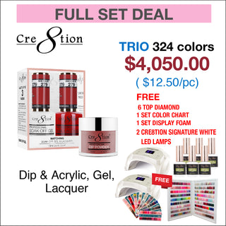 Cre8tion Trio Matching color - Full set 324 colors w/ 1 set Tip Color Chart, 1 Color Book, 2 Cre8tion Signature White LED Lamps & 6 Top Diamond 0.5oz