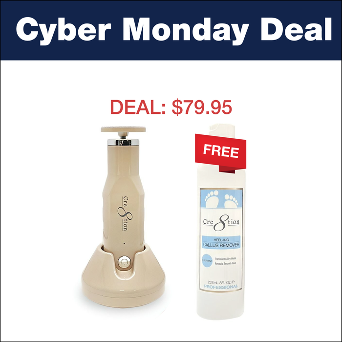 (BOGO) Cre8tion Cordless Callus Freedom - Rechargeable Callus Remover Beige  - Add 1, Get 1 Cre8tion Heeling Callus Remover 8oz Free