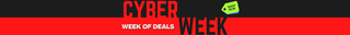 Promotional banner for Cyber Week with a red and black background